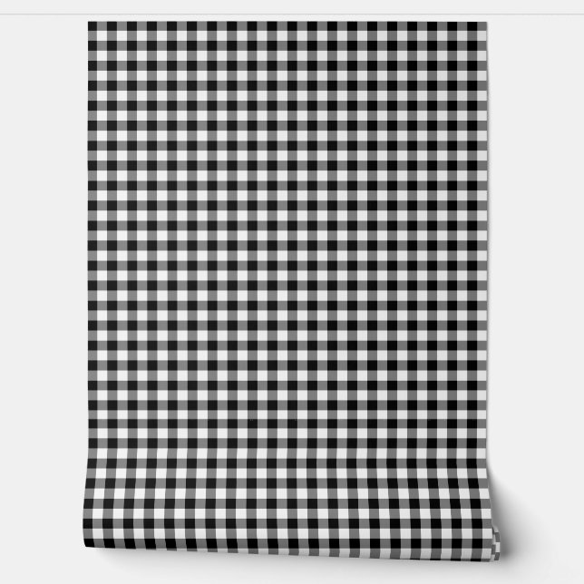 Classic Black And White Checked Gingham Pattern Wallpaper (Unrolling)
