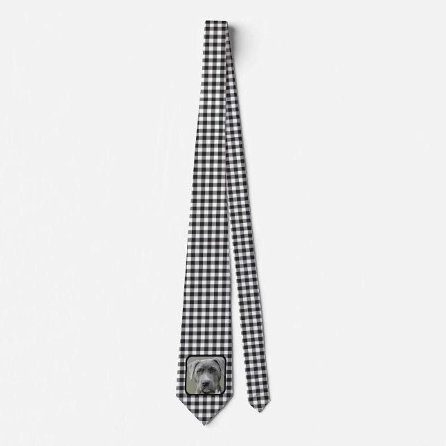 Classic Black and White Checker Pattern Pet Photo Neck Tie (Front)