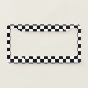 Classic Black and White Checkerboard License Plate Frame