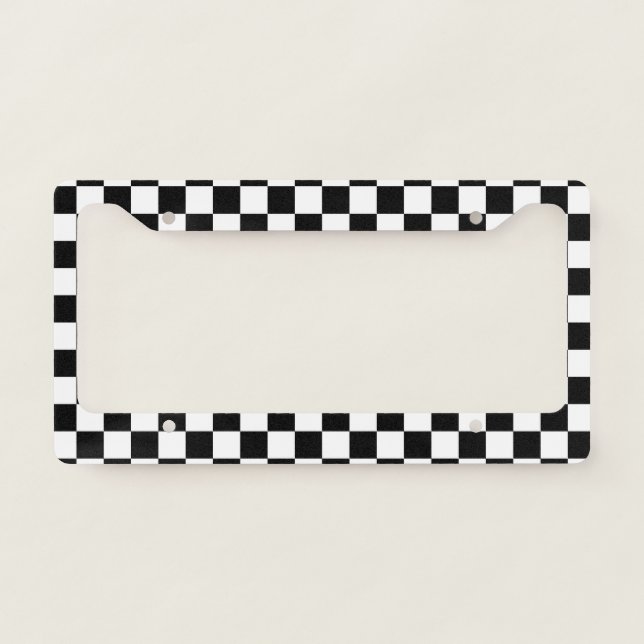 Classic Black and White Checkerboard License Plate Frame (Front)