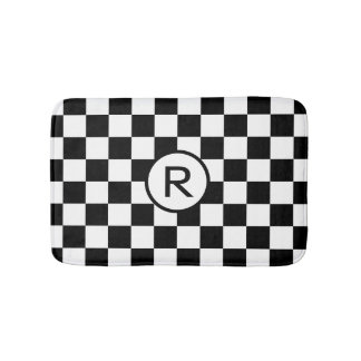 Classic Black and White Checkered Pattern Monogram Bath Mat