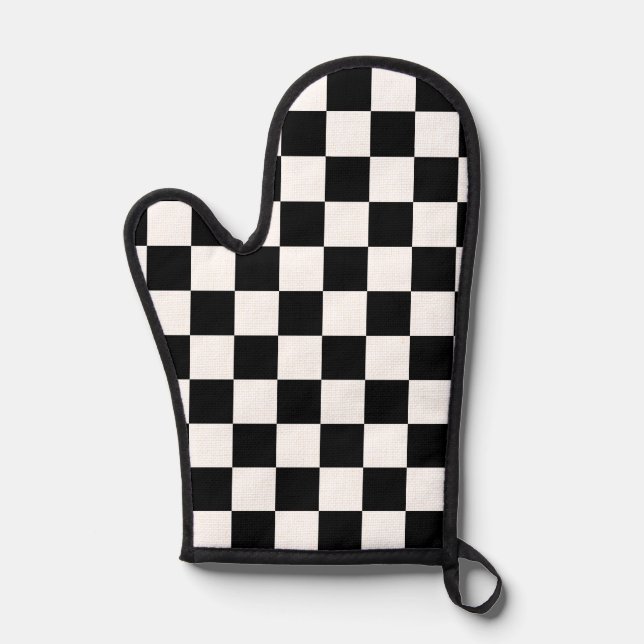 Classic Black and White Checkered Pattern Oven Mitt (Front)