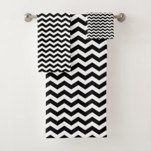 Classic Black and White Chevron Design Bath Towel Set