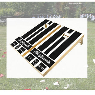 Classic Black and White Couple Name Wedding  Cornhole Set