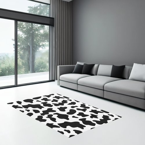 Classic Black and White Cow Print Area Rug _ 7x5