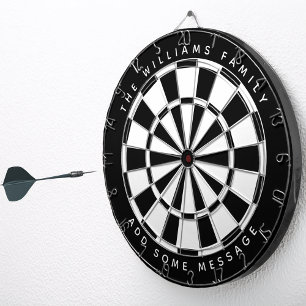 Classic Black and White Custom Family Name Message Dart Board