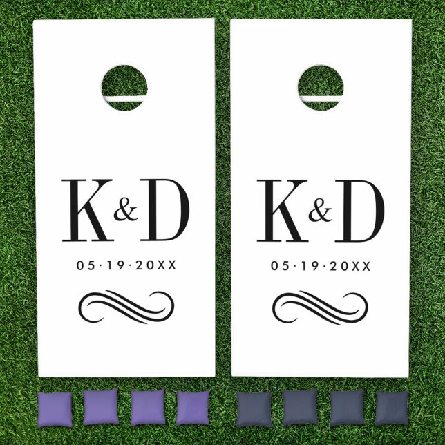 Classic Black and White Custom Wedding Initials Cornhole Set (Creator Uploaded)