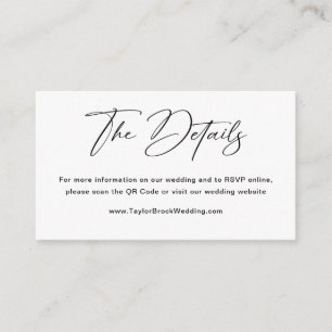 Classic Black and White Details Wedding Website Enclosure Card