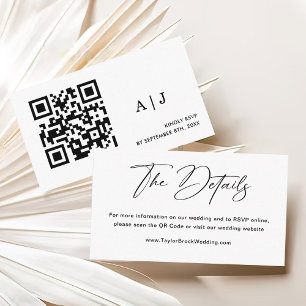 Classic Black and White Details Wedding Website Enclosure Card