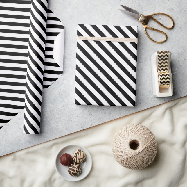Classic Black and White Diagonal Stripes Wrapping Paper (Crafts)