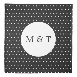 Classic Black and White Dots Pattern Monogram Duvet Cover