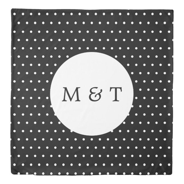 Classic Black and White Dots Pattern Monogram Duvet Cover (Front)