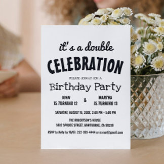 Classic Black and White Double Birthday Party Invitation