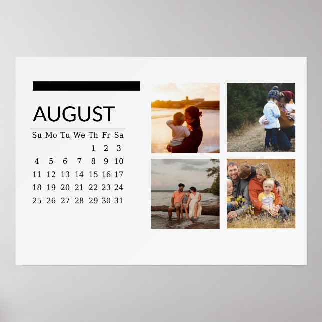 Classic Black And White Easel Calendar August 2024 Holder (Front)