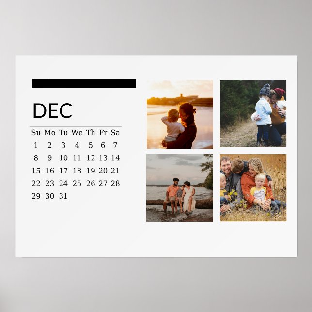 Classic Black And White Easel Calendar Dec 2024 Holder (Front)