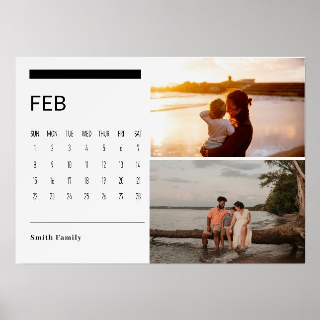 Classic Black And White Easel Calendar Feb 2026 Holder (Front)