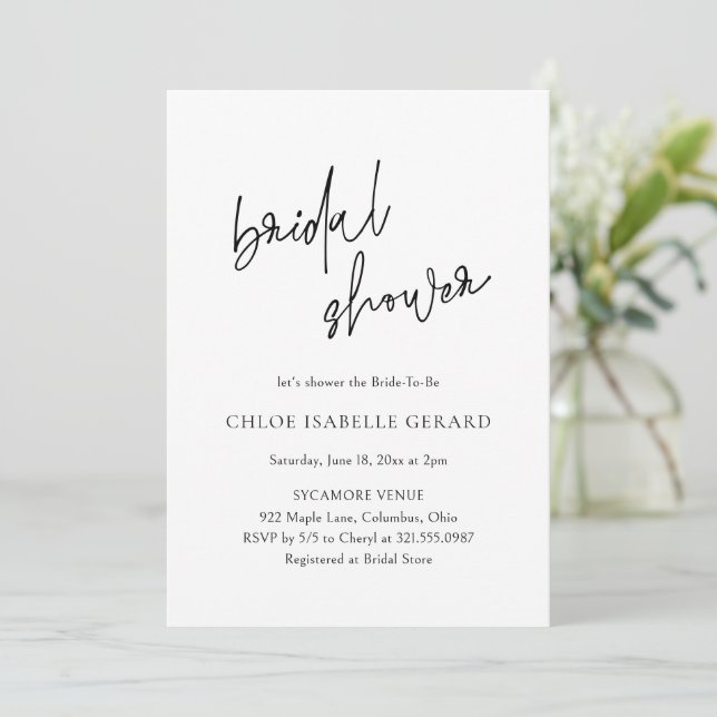 Classic Black and White Elegant Bridal Shower Invitation (Standing Front)