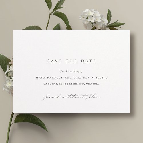 Classic Black and White  Elegant Minimal Wedding Save The Date