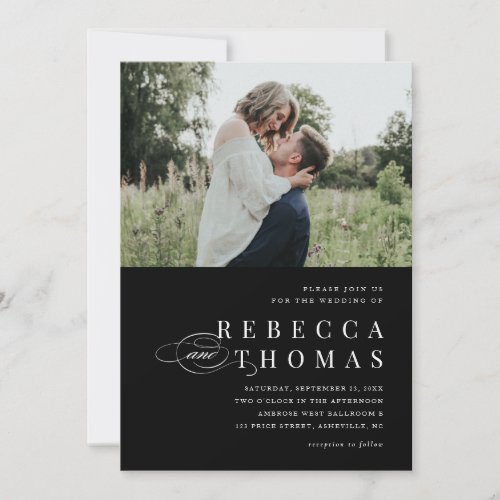 Classic Black and White Elegant Photo Wedding Invitation