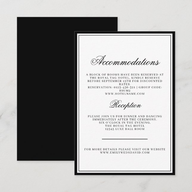 Classic Black and White Elegant Regal  Enclosure Card (Front/Back)