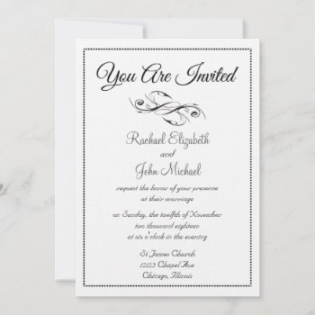 Classic Black And White Elegant Simple Wedding Invitation by RossiCards at Zazzle