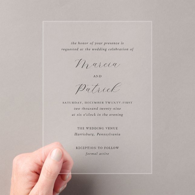 Classic Black and White Elegant Wedding Acrylic Invitations (Insitu (Handheld))