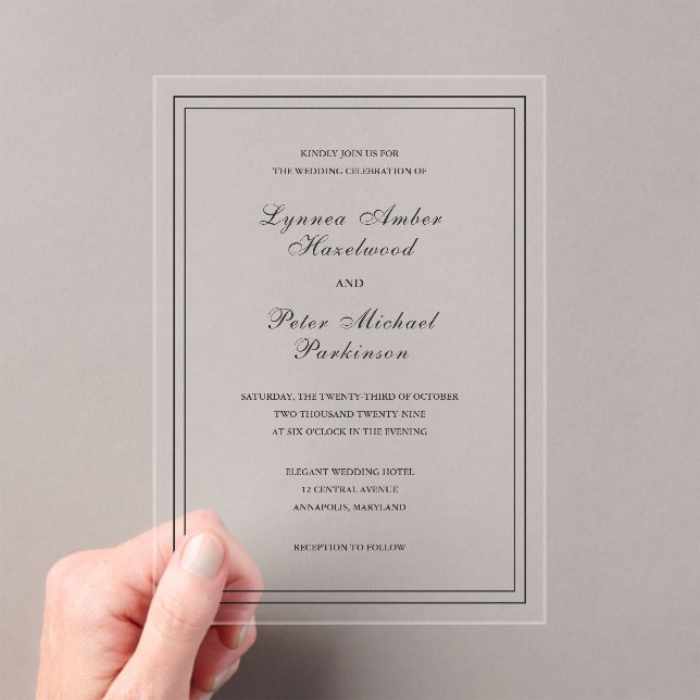 Classic Black and White Elegant Wedding Acrylic Invitations (Insitu (Handheld))
