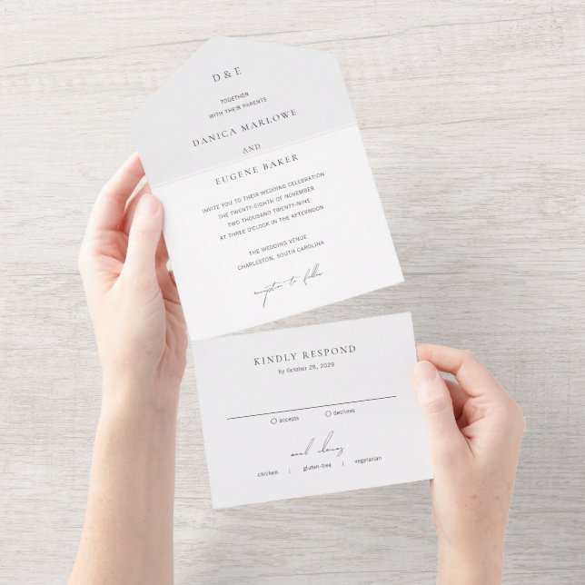 Classic Black and White Elegant Wedding All In One Invitation (Tearaway)