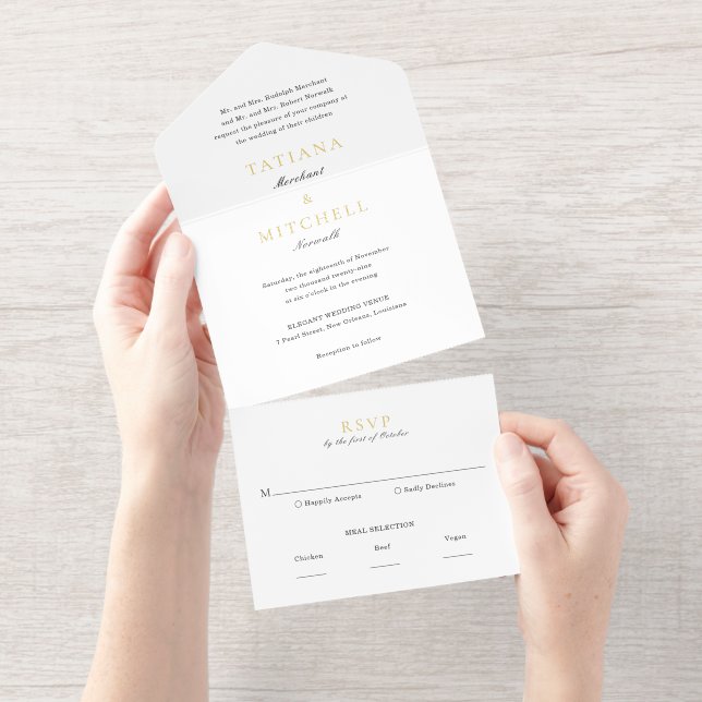 Classic Black and White Elegant Wedding All In One Invitation (Tearaway)