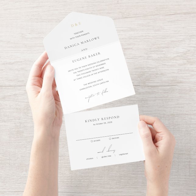 Classic Black and White Elegant Wedding All In One Invitation (Tearaway)
