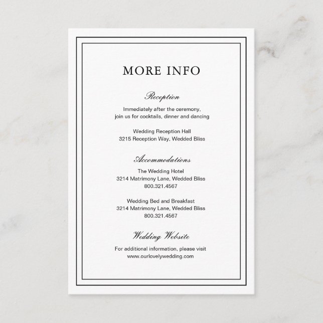 Classic Black and White Elegant Wedding Enclosure Card (Front)
