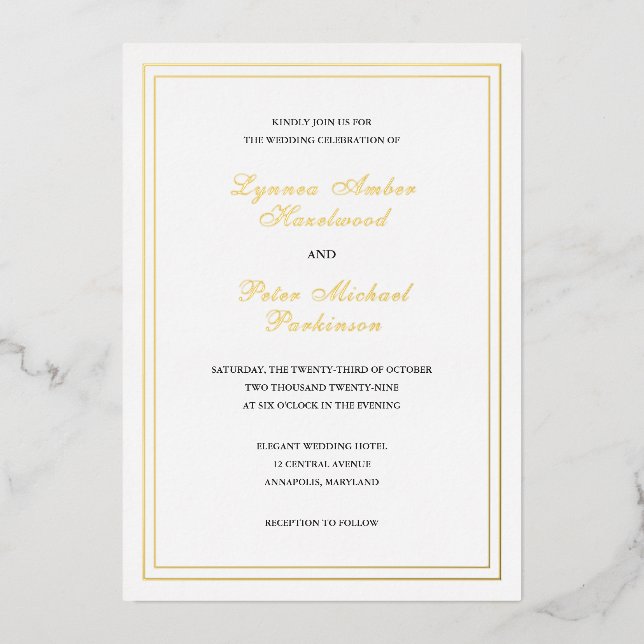 Classic Black and White Elegant Wedding Foil Invitation (Front)