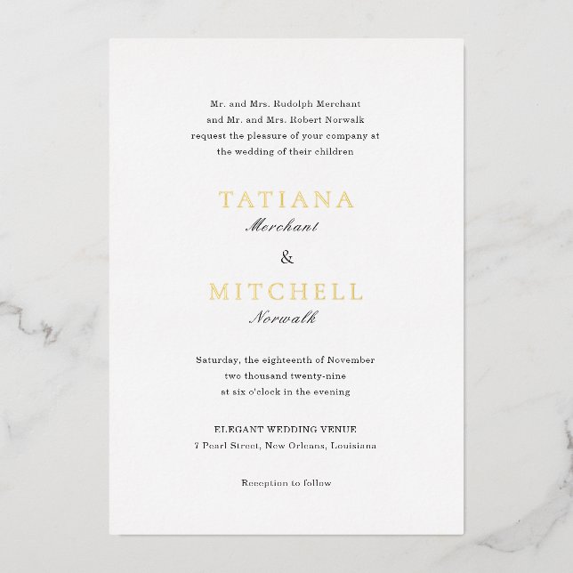 Classic Black and White Elegant Wedding Foil Invitation (Front)