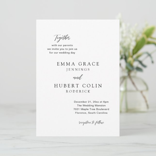 Classic Black and White Elegant Wedding Invitation (Standing Front)