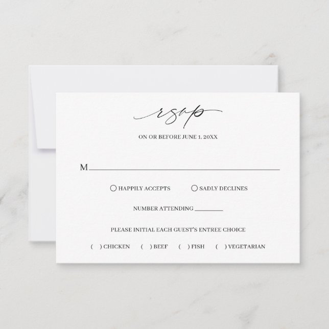 Classic Black and White Elegant Wedding RSVP Card (Front)