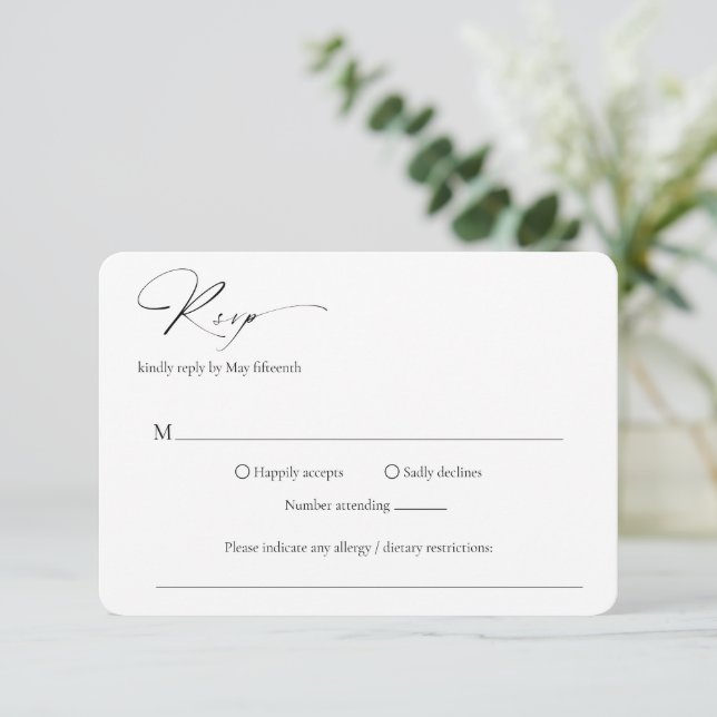 Classic Black and White Elegant Wedding RSVP Card (Standing Front)