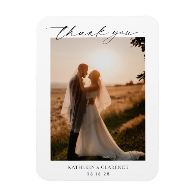 Classic Black and White Elegant Wedding Thank You Magnet (Vertical)