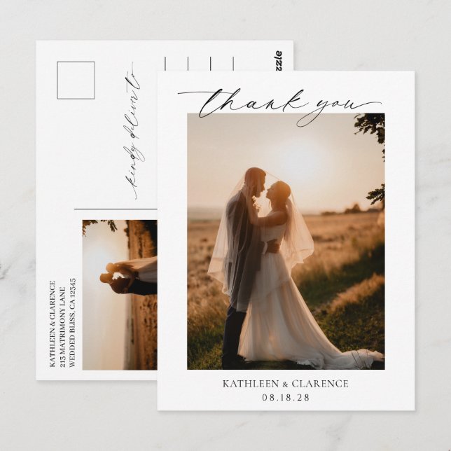 Classic Black and White Elegant Wedding Thank You Postcard (Front/Back)