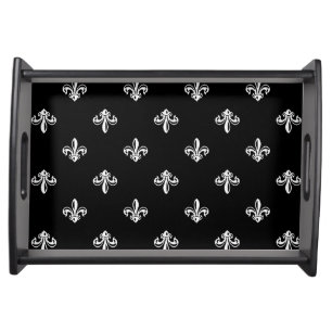 Classic Black and White Fleur-de-lis Pattern Serving Tray