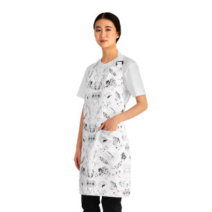Classic Black and White Floral Checkerboard Apron