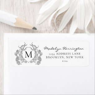 Classic Black and White Floral Crest Monogram Label