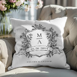 Classic Black and White Floral Crest Wedding Throw Pillow<br><div class="desc">Elegant black and white floral crest wedding throw pillow with monograms,  perfect for a modern classic or romantic vintage wedding. For more advanced customization of this design,  please click the BLUE DESIGN TOOL BUTTON above! Matching items are also available.</div>
