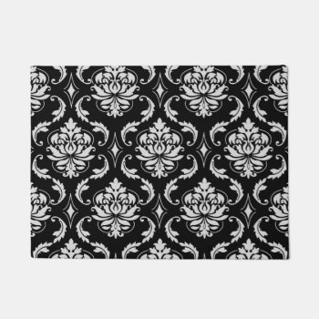 Classic Black And White Floral Damask Pattern Doormat by DamaskGallery at Zazzle
