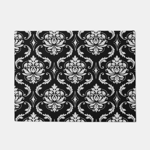 Classic Black and White Floral Damask Pattern Doormat