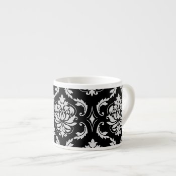Classic Black And White Floral Damask Pattern Espresso Cup by DamaskGallery at Zazzle
