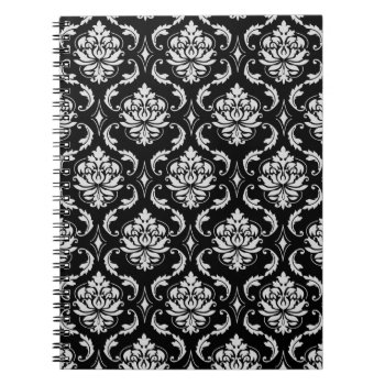 Classic Black And White Floral Damask Pattern Notebook by DamaskGallery at Zazzle