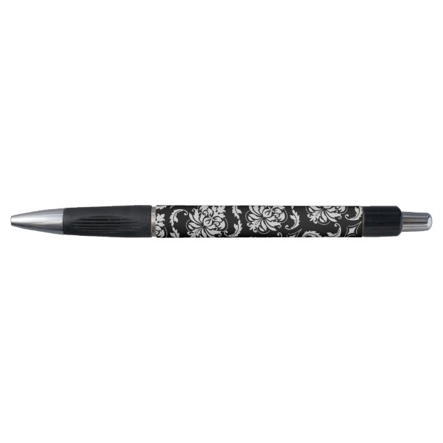 Classic Black and White Floral Damask Pattern Pen (Front)