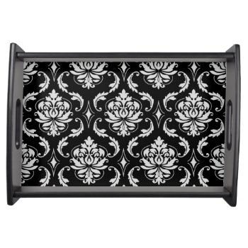Classic Black And White Floral Damask Pattern Serving Tray by DamaskGallery at Zazzle