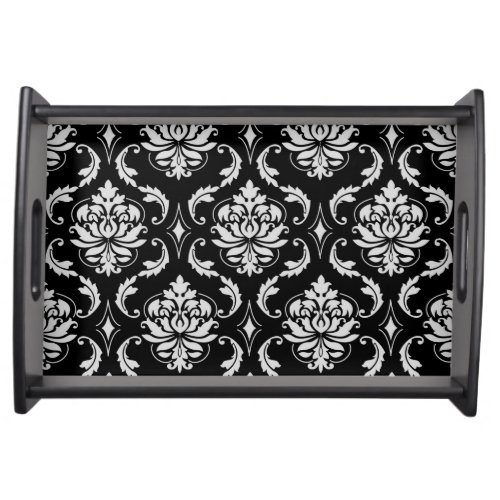 Classic Black and White Floral Damask Pattern Serving Tray