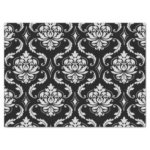 Classic Black and White Floral Damask Pattern Tissue Paper
